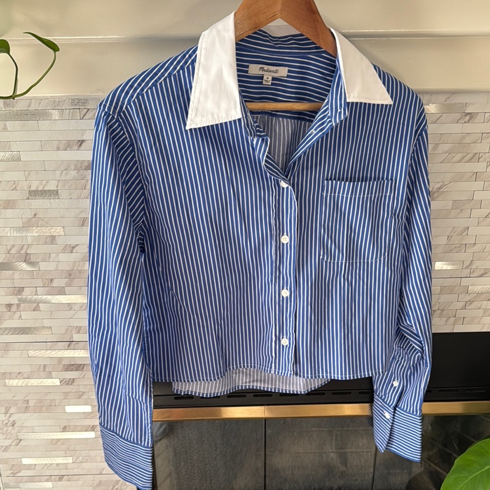 Blue and White Striped Button-Up Shirt